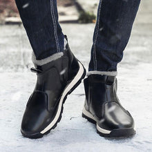Load image into Gallery viewer, Tangnest NEW Pu Leather Men's Snow Boots Fashion Winter Warm Fur Shoes Men Casual Slip-on Plush Ankle Boots Plus Size 48 XMX929