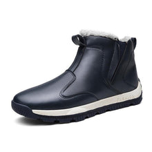 Load image into Gallery viewer, Tangnest NEW Pu Leather Men's Snow Boots Fashion Winter Warm Fur Shoes Men Casual Slip-on Plush Ankle Boots Plus Size 48 XMX929